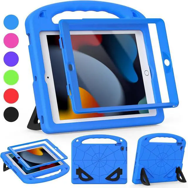 Main image of Kids Case for iPad 9th/8th/7th Generation (10.2 Inch, 2021/2020/2019 Release), with Built-in Screen Protector and Kickstand, Shockproof Lightweight Handle Cover for i Pad 9/8/7 Gen, Blue