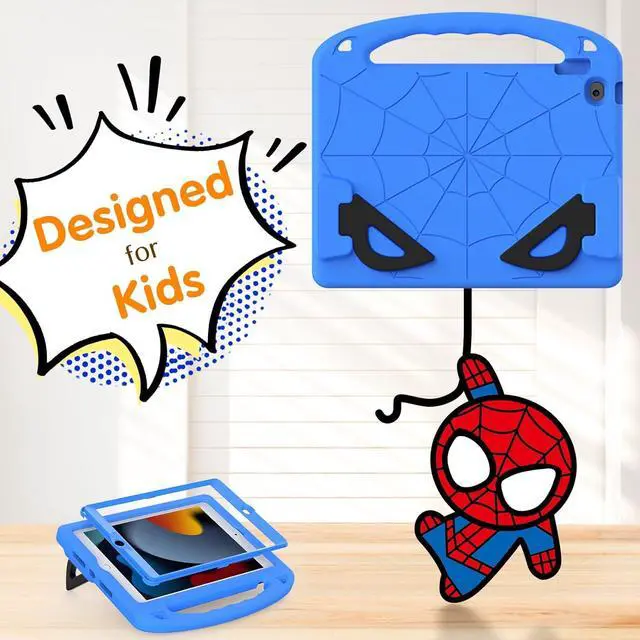 Alt view image 3 of 7 - Kids Case for iPad 9th/8th/7th Generation (10.2 Inch, 2021/2020/2019 Release), with Built-in Screen Protector and Kickstand, Shockproof Lightweight Handle Cover for i Pad 9/8/7 Gen, Blue