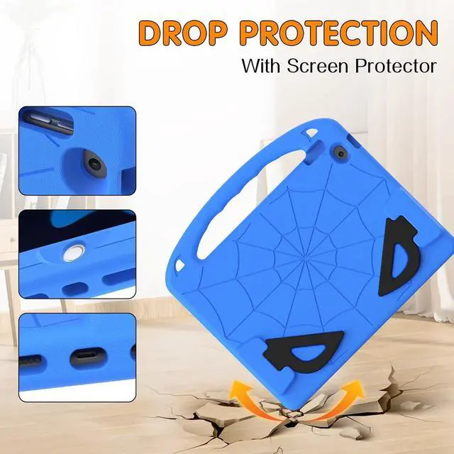 Alt view image 4 of 7 - Kids Case for iPad 9th/8th/7th Generation (10.2 Inch, 2021/2020/2019 Release), with Built-in Screen Protector and Kickstand, Shockproof Lightweight Handle Cover for i Pad 9/8/7 Gen, Blue