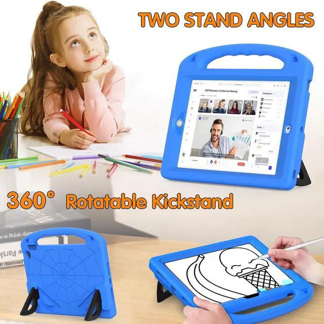 Alt view image 5 of 7 - Kids Case for iPad 9th/8th/7th Generation (10.2 Inch, 2021/2020/2019 Release), with Built-in Screen Protector and Kickstand, Shockproof Lightweight Handle Cover for i Pad 9/8/7 Gen, Blue