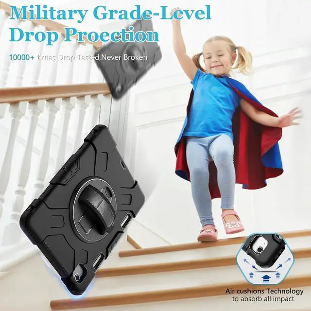 Alt view image 7 of 7 - Case for iPad Air 11 M3 2025 & M2 2024: Cover for iPad Air 5th & 4th Generation 10.9 Inch (2020/2022) with Screen Protector- Stand- Handle- Shoulder Strap- Pencil Holder-Black+Black