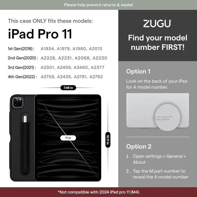 Alt view image 2 of 7 - ZUGU Case iPad Pro 11 Inch Case, 1st/2nd/3rd/4th Generation 2018/2020/2021/2022, Slim Protective Cover, Wireless Apple Pencil Charging, Convenient Magnetic Stand. Sleep/Wake Cover, Stealth Black