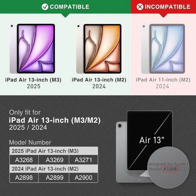 Alt view image 2 of 7 - KingBlanc Case for iPad Air 13 inch (M3 2025/M2 2024) with Pencil Holder, Vegan Leather Protective Stand Cover, Auto Wake/Sleep, Multi-Angles for Viewing/Drawing, Supports Pencil Pro/(USB-C), Black