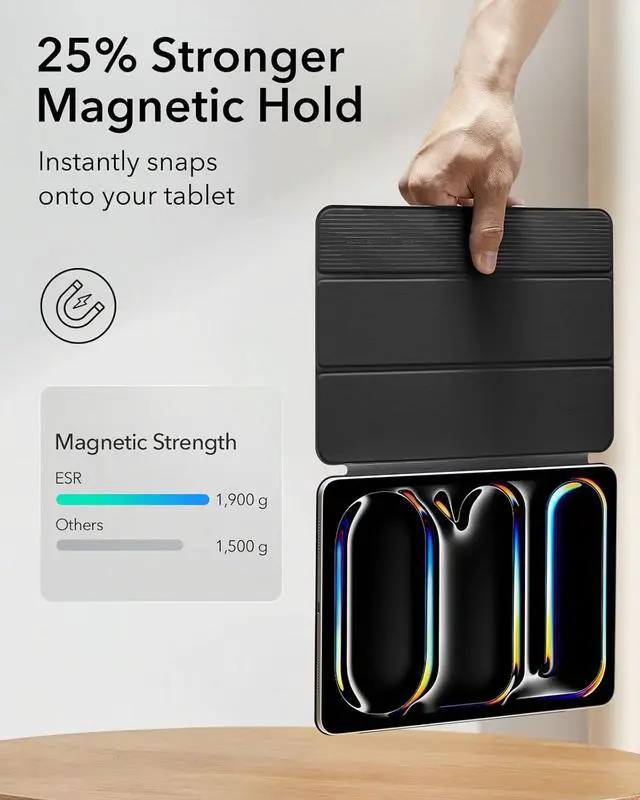 Alt view image 4 of 7 - ESR for iPad Pro 13 Inch Case M4(2024), Powerful Magnetic Attachment, Slim Trifold Stand Case, Supports Pencil Pro and Pencil(USB-C), Auto Wake/Sleep, Durable Protection, Rebound Series, Black