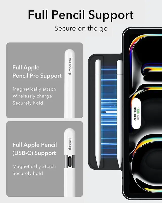 Alt view image 6 of 7 - ESR for iPad Pro 13 Inch Case M4(2024), Powerful Magnetic Attachment, Slim Trifold Stand Case, Supports Pencil Pro and Pencil(USB-C), Auto Wake/Sleep, Durable Protection, Rebound Series, Black