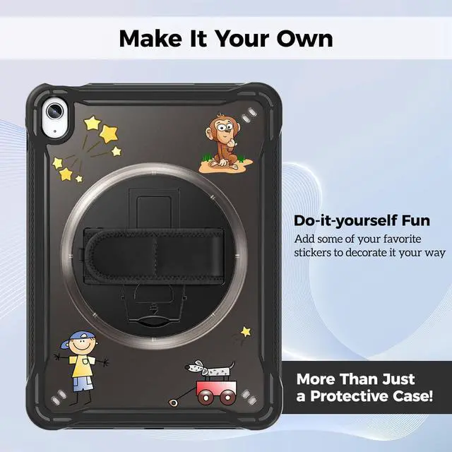 Alt view image 2 of 7 - ProCase for iPad 11th Generation A16 2025/iPad 10th Generation Case 10.9 Inch 2022, Heavy Duty Shockproof Rugged Cover with Hand Strap 360 Degree Rotatable Kickstand Protective for iPad 11/10 -Black