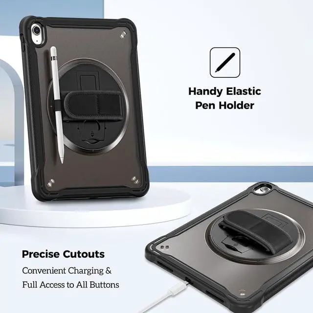 Alt view image 3 of 7 - ProCase for iPad 11th Generation A16 2025/iPad 10th Generation Case 10.9 Inch 2022, Heavy Duty Shockproof Rugged Cover with Hand Strap 360 Degree Rotatable Kickstand Protective for iPad 11/10 -Black