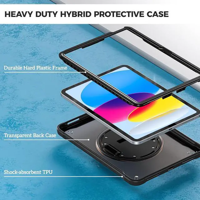 Alt view image 6 of 7 - ProCase for iPad 11th Generation A16 2025/iPad 10th Generation Case 10.9 Inch 2022, Heavy Duty Shockproof Rugged Cover with Hand Strap 360 Degree Rotatable Kickstand Protective for iPad 11/10 -Black