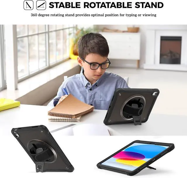 Alt view image 5 of 7 - ProCase for iPad 11th Generation A16 2025/iPad 10th Generation Case 10.9 Inch 2022, Heavy Duty Shockproof Rugged Cover with Hand Strap 360 Degree Rotatable Kickstand Protective for iPad 11/10 -Black