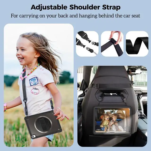 Alt view image 7 of 7 - ProCase for iPad 11th Generation A16 2025/iPad 10th Generation Case 10.9 Inch 2022, Heavy Duty Shockproof Rugged Cover with Hand Strap 360 Degree Rotatable Kickstand Protective for iPad 11/10 -Black