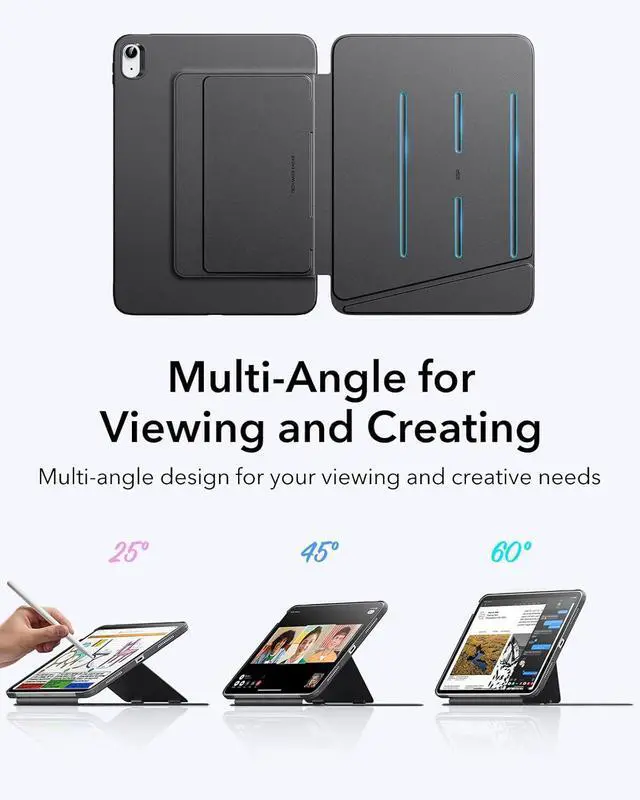 Alt view image 4 of 7 - ESR for iPad A16 Case, iPad 11th/10th Generation Case (2025/2022), Vertical Stand Cover, Multi Stand Angles, Ultra-Stable Cover, Flip Series, Black