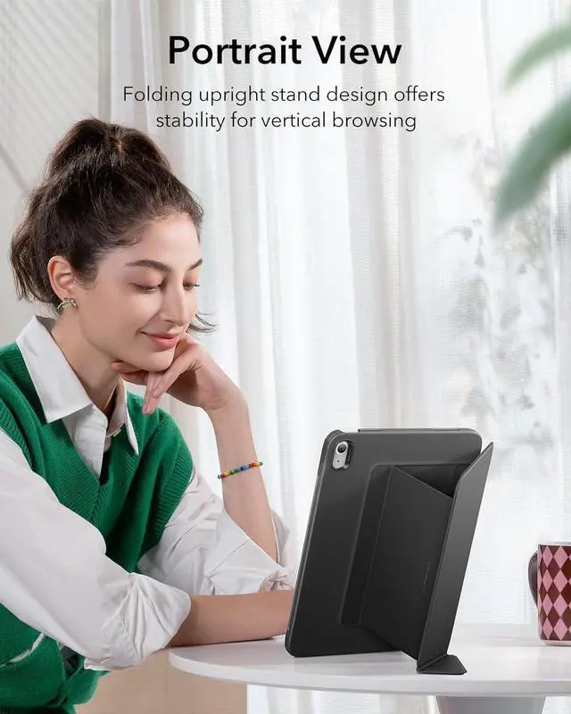 Alt view image 6 of 7 - ESR for iPad A16 Case, iPad 11th/10th Generation Case (2025/2022), Vertical Stand Cover, Multi Stand Angles, Ultra-Stable Cover, Flip Series, Black