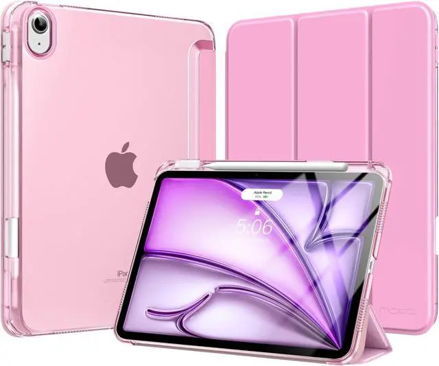 Main image of MoKo for iPad Air 11 inch Case M3/M2 2025/2024, iPad Air 5th/4th Gen 10.9 inch Case 2022/2020 with Pencil Holder, Slim Lightweight Trifold Cover with Hard PC Translucent Back Shell, Pink