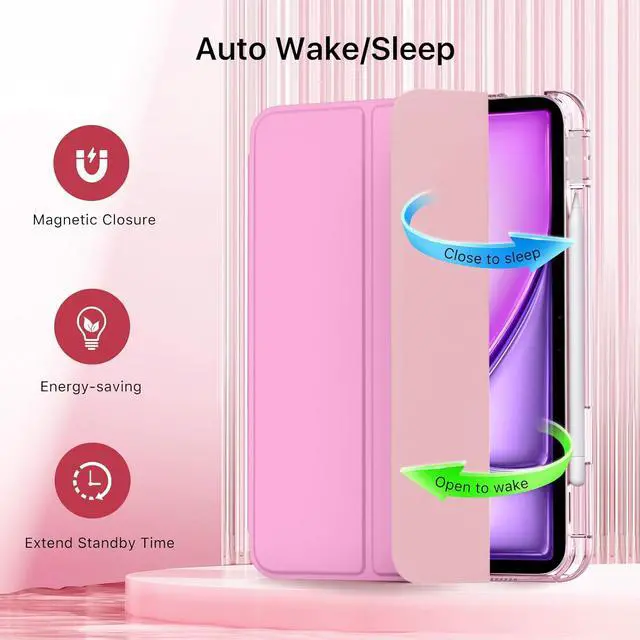 Alt view image 7 of 7 - MoKo for iPad Air 11 inch Case M3/M2 2025/2024, iPad Air 5th/4th Gen 10.9 inch Case 2022/2020 with Pencil Holder, Slim Lightweight Trifold Cover with Hard PC Translucent Back Shell, Pink