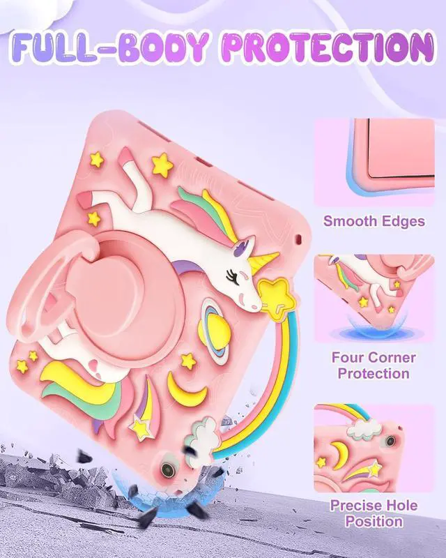 Alt view image 5 of 6 - Boaretiu for iPad A16 Case/10th Generation Case - Girls Teens Cute Cartoon Rainbow Unicorn 10.9 Inch 2022 Tablet Cover with Strap & Rotating Stand Soft 3D Silicone Funda for iPad 11th 11 Inch 2025