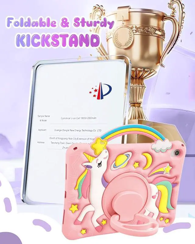 Alt view image 6 of 6 - Boaretiu for iPad A16 Case/10th Generation Case - Girls Teens Cute Cartoon Rainbow Unicorn 10.9 Inch 2022 Tablet Cover with Strap & Rotating Stand Soft 3D Silicone Funda for iPad 11th 11 Inch 2025
