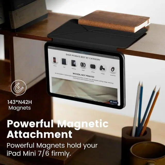 Alt view image 6 of 7 - PITAKA for iPad Mini 7 Case A17 Pro (2024), Compatible with iPad Mini 7 (2024) /iPad Mini 6 (2021), Portrait/Landscape Magnetic Case with Pencil Holder, 4 Standing Angles and - Black