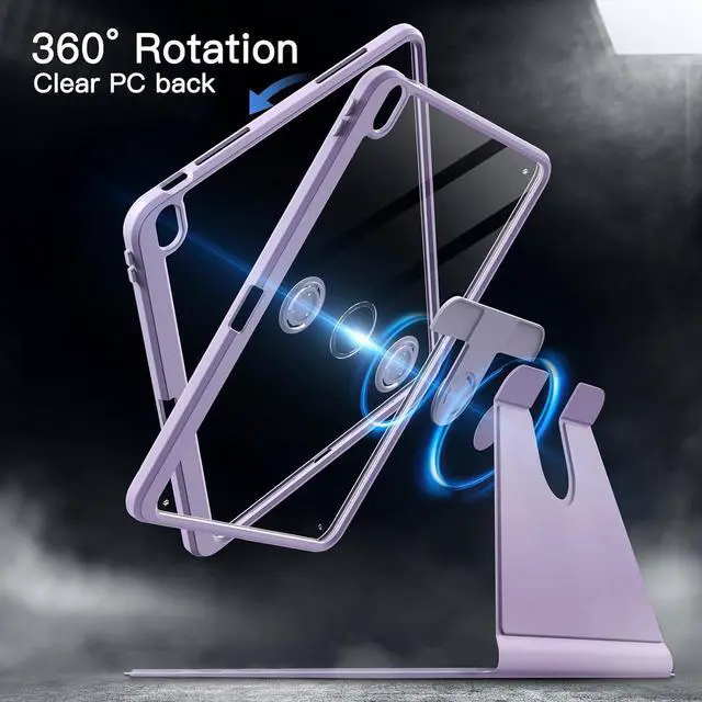 Alt view image 3 of 7 - JETech Rotating Case for iPad Air 13-Inch M3/M2 (2025/2024) with Pencil Holder, 360 Degree Rotation Protective Stand Cover Clear Back, Auto Wake/Sleep (Purple)