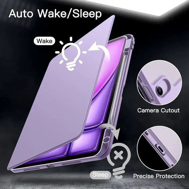 Alt view image 6 of 7 - JETech Rotating Case for iPad Air 13-Inch M3/M2 (2025/2024) with Pencil Holder, 360 Degree Rotation Protective Stand Cover Clear Back, Auto Wake/Sleep (Purple)