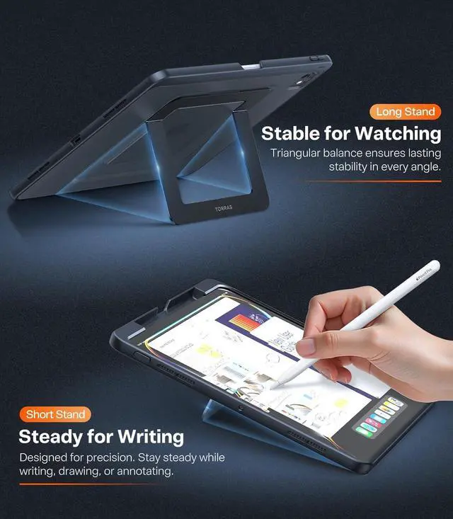 Alt view image 5 of 7 - TORRAS Ostand for iPad Pro 11 inch Case 2024 (M4) Ultra Stable Stand, Multiple Adjustable Viewing Angles, Slim Protective Kickstand Cover, Translucent iPad 11 Pro Case with Pencil Holder, Black