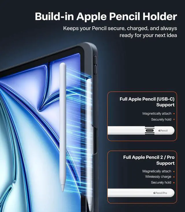 Alt view image 6 of 7 - TORRAS Ostand for iPad Pro 11 inch Case 2024 (M4) Ultra Stable Stand, Multiple Adjustable Viewing Angles, Slim Protective Kickstand Cover, Translucent iPad 11 Pro Case with Pencil Holder, Black
