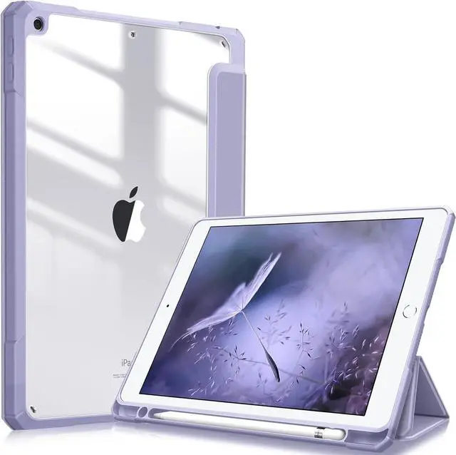 Main image of Fintie Hybrid Slim Case for iPad 9th / 8th / 7th Generation (2021/2020 / 2019) 10.2 Inch - [Built-in Pencil Holder] Shockproof Cover with Clear Transparent Back Shell, Lilac Purple