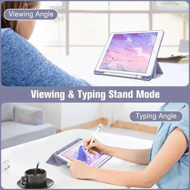 Alt view image 4 of 7 - Fintie Hybrid Slim Case for iPad 9th / 8th / 7th Generation (2021/2020 / 2019) 10.2 Inch - [Built-in Pencil Holder] Shockproof Cover with Clear Transparent Back Shell, Lilac Purple