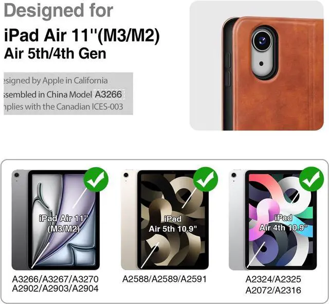 Alt view image 2 of 7 - Antbox Case for iPad Air 11-inch M3 (2025) / M2 (2024), iPad Air 5th/4th Generation 10.9'' Vegan Leather with Pencil Holder Typing Angle Auto Sleep/Wake Muti-Stand (Brown)