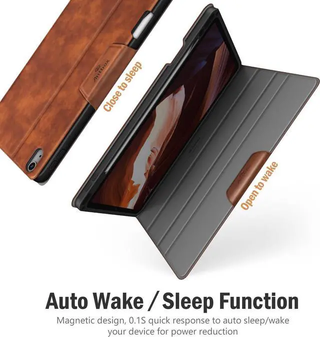 Alt view image 5 of 7 - Antbox Case for iPad Air 11-inch M3 (2025) / M2 (2024), iPad Air 5th/4th Generation 10.9'' Vegan Leather with Pencil Holder Typing Angle Auto Sleep/Wake Muti-Stand (Brown)