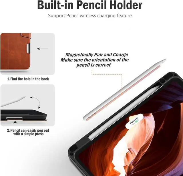 Alt view image 7 of 7 - Antbox Case for iPad Air 11-inch M3 (2025) / M2 (2024), iPad Air 5th/4th Generation 10.9'' Vegan Leather with Pencil Holder Typing Angle Auto Sleep/Wake Muti-Stand (Brown)