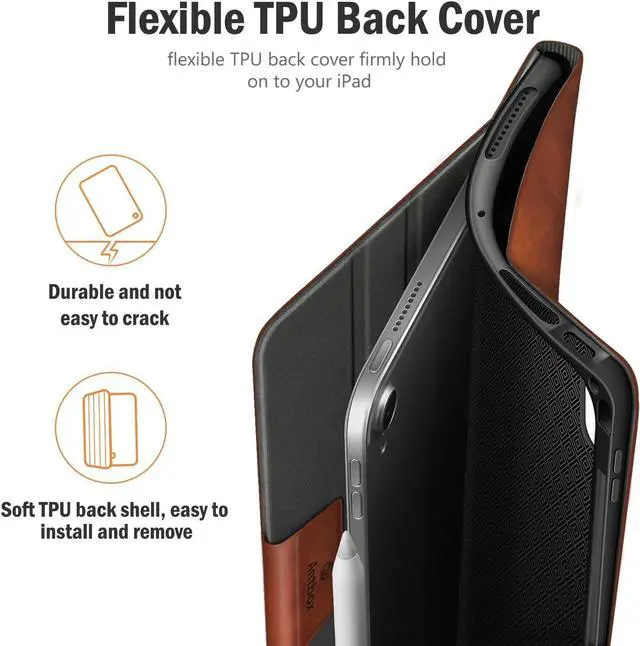 Alt view image 6 of 7 - Antbox Case for iPad Air 11-inch M3 (2025) / M2 (2024), iPad Air 5th/4th Generation 10.9'' Vegan Leather with Pencil Holder Typing Angle Auto Sleep/Wake Muti-Stand (Brown)