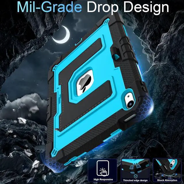 Alt view image 2 of 7 - for iPad (A16) 11th/10th Generation 11/10.9 Inch 2025/2022 Kids Friendly iPad Case 10th Generation with Pencil Holder,Heavy Duty Shockproof Cover for i Pad 11th/10th Gen,Black Blue