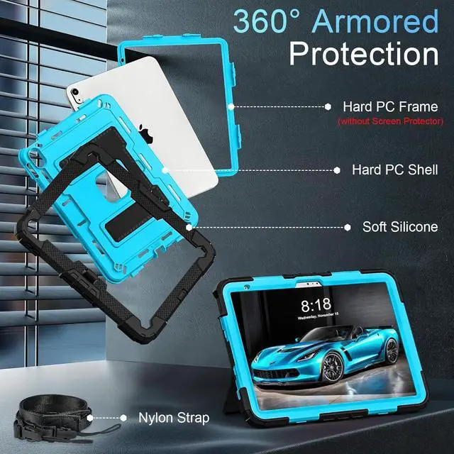 Alt view image 4 of 7 - for iPad (A16) 11th/10th Generation 11/10.9 Inch 2025/2022 Kids Friendly iPad Case 10th Generation with Pencil Holder,Heavy Duty Shockproof Cover for i Pad 11th/10th Gen,Black Blue