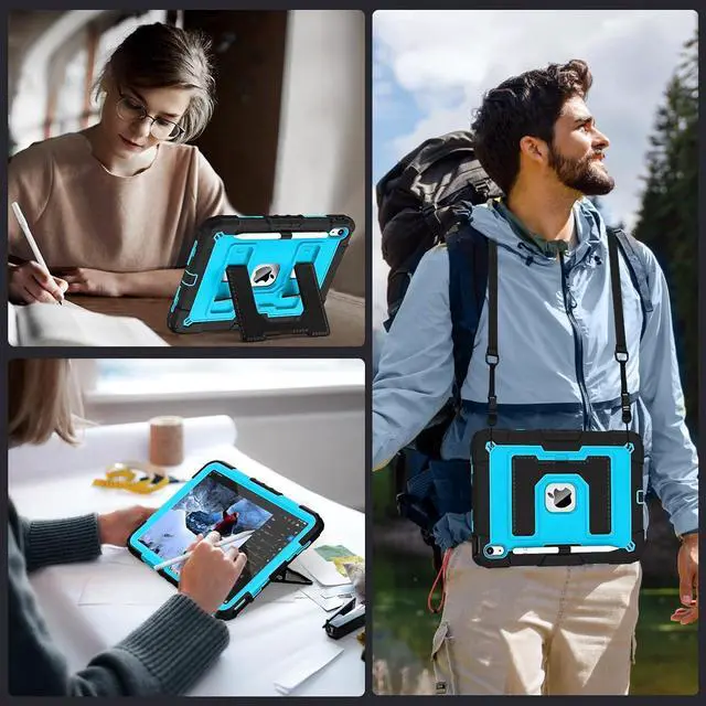 Alt view image 5 of 7 - for iPad (A16) 11th/10th Generation 11/10.9 Inch 2025/2022 Kids Friendly iPad Case 10th Generation with Pencil Holder,Heavy Duty Shockproof Cover for i Pad 11th/10th Gen,Black Blue