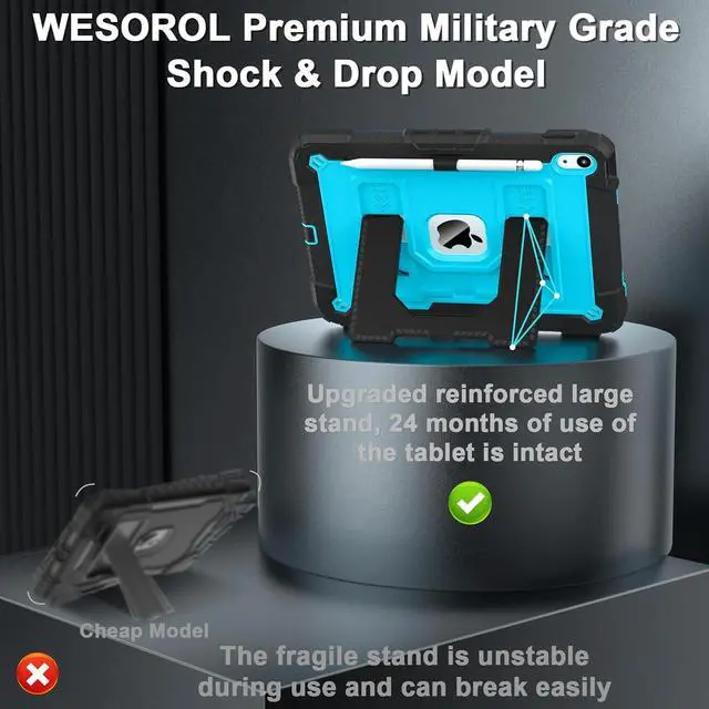 Alt view image 7 of 7 - for iPad (A16) 11th/10th Generation 11/10.9 Inch 2025/2022 Kids Friendly iPad Case 10th Generation with Pencil Holder,Heavy Duty Shockproof Cover for i Pad 11th/10th Gen,Black Blue