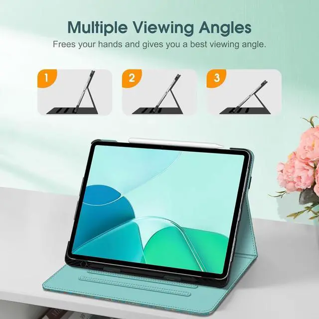 Alt view image 4 of 7 - Fintie Folio Case for iPad Air 13-inch (M3) 2025 / (M2) 2024, Multi-Angle Viewing Protective Stand Cover with Pencil Holder & Pocket, Auto Sleep/Wake, Shades of Blue