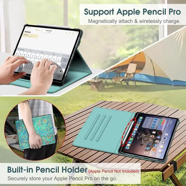 Alt view image 5 of 7 - Fintie Folio Case for iPad Air 13-inch (M3) 2025 / (M2) 2024, Multi-Angle Viewing Protective Stand Cover with Pencil Holder & Pocket, Auto Sleep/Wake, Shades of Blue