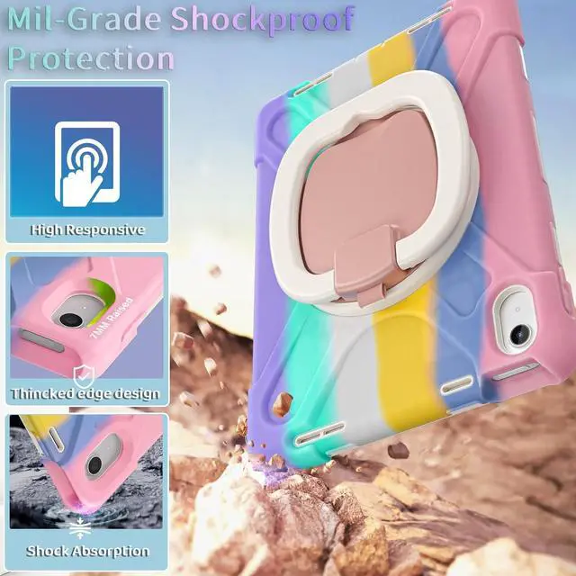 Alt view image 3 of 7 - Case for iPad 11th Generation 11" (A16) 2025,iPad 10th Generation 10.9" 2022,Shockproof Cover for Kids with Screen Protector,Rotating Stand,Pencil Holder,Shoulder Strap (Colourful Pink)