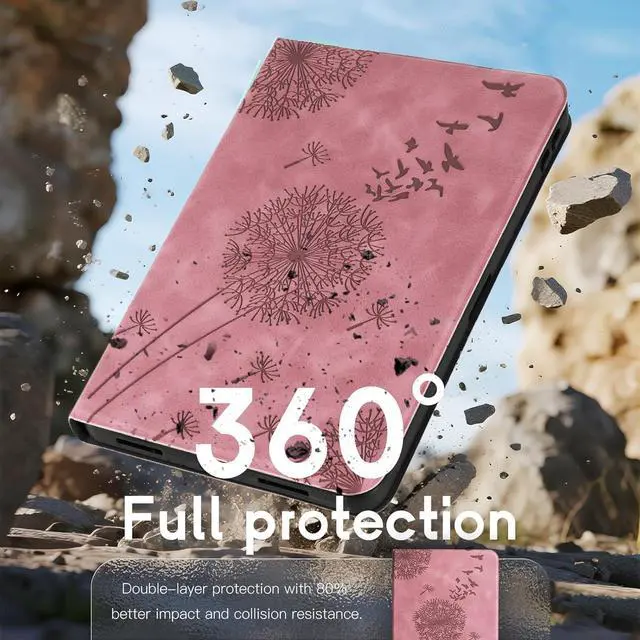 Alt view image 3 of 7 - Tablet Cover for iPad a16, Dandelion Design with Kickstand for Apple Pencil Holder, Magnetic Closure and Precise Cutouts, Compatible with Apple iPad a16 case Rosegold Pink