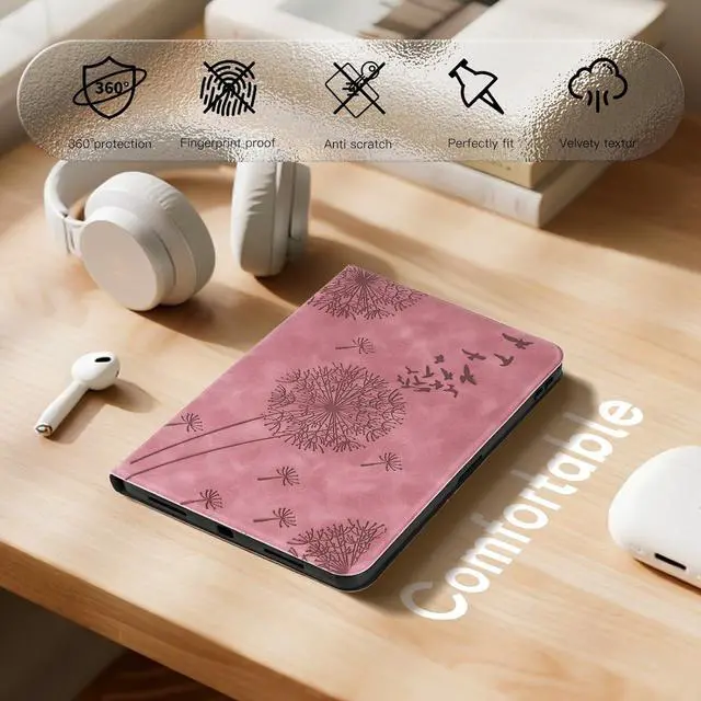 Alt view image 6 of 7 - Tablet Cover for iPad a16, Dandelion Design with Kickstand for Apple Pencil Holder, Magnetic Closure and Precise Cutouts, Compatible with Apple iPad a16 case Rosegold Pink