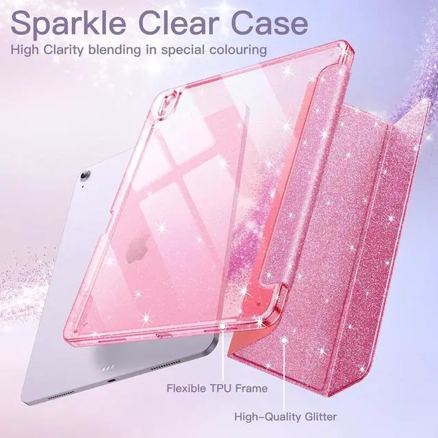 Alt view image 3 of 7 - JETech Glitter Case for iPad Air 13-Inch M3/M2 (2025/2024) with Pencil Holder, Cute Sparkly Slim Cover for Kids and Girls, Shiny Clear Back Shell (Pink)
