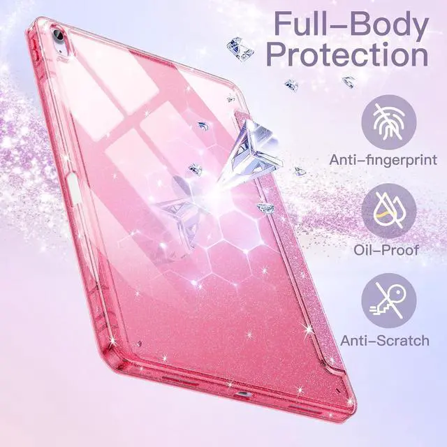 Alt view image 4 of 7 - JETech Glitter Case for iPad Air 13-Inch M3/M2 (2025/2024) with Pencil Holder, Cute Sparkly Slim Cover for Kids and Girls, Shiny Clear Back Shell (Pink)