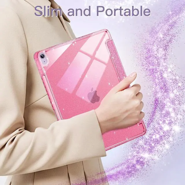 Alt view image 7 of 7 - JETech Glitter Case for iPad Air 13-Inch M3/M2 (2025/2024) with Pencil Holder, Cute Sparkly Slim Cover for Kids and Girls, Shiny Clear Back Shell (Pink)