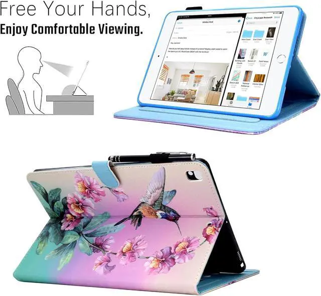 Alt view image 4 of 6 - KEROM Case for iPad 9th/8th/7th Generation iPad 10.2 Case (2021/2020/2019 Model, iPad 9/8/7 Case), PU Leather Folio Folding Stand Cover for iPad 10.2 inch, Auto Wake/Sleep, Hummingbird
