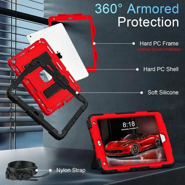 Alt view image 2 of 7 - for iPad 9th/ 8th/ 7th Generation 10.2 Inch Kids Friendly iPad Case 9th Generation with Pencil Holder,Heavy Duty Shockproof Cover for i Pad 9th/8th/7th Gen 2021/2020/ 2019,Black Red