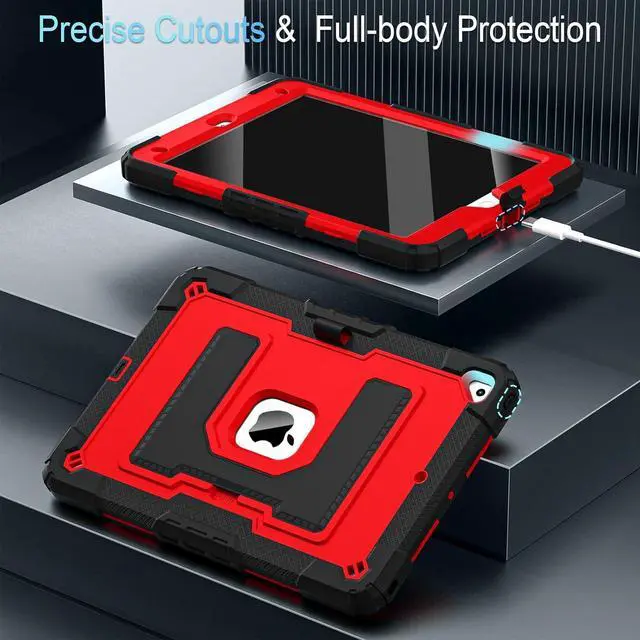 Alt view image 4 of 7 - for iPad 9th/ 8th/ 7th Generation 10.2 Inch Kids Friendly iPad Case 9th Generation with Pencil Holder,Heavy Duty Shockproof Cover for i Pad 9th/8th/7th Gen 2021/2020/ 2019,Black Red