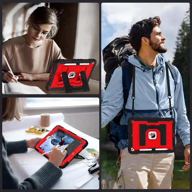 Alt view image 5 of 7 - for iPad 9th/ 8th/ 7th Generation 10.2 Inch Kids Friendly iPad Case 9th Generation with Pencil Holder,Heavy Duty Shockproof Cover for i Pad 9th/8th/7th Gen 2021/2020/ 2019,Black Red