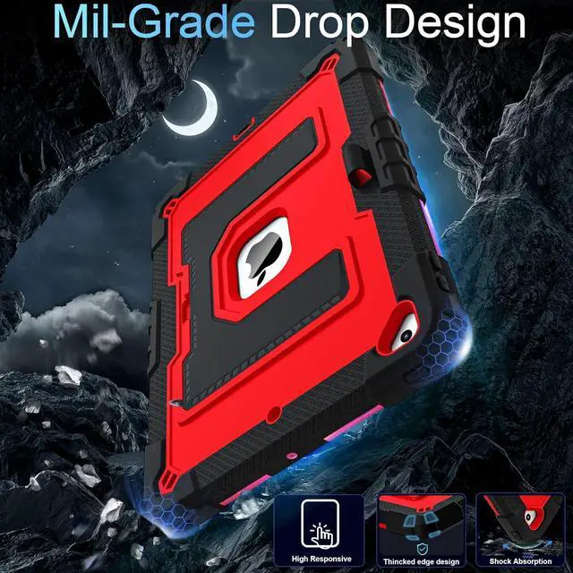 Alt view image 3 of 7 - for iPad 9th/ 8th/ 7th Generation 10.2 Inch Kids Friendly iPad Case 9th Generation with Pencil Holder,Heavy Duty Shockproof Cover for i Pad 9th/8th/7th Gen 2021/2020/ 2019,Black Red