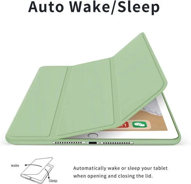 Alt view image 3 of 7 - kenke Case for iPad 9th/8th/7th Generation 10.2 inch, Slim Lightweight Trifold Stand Smart Case with Pencil Holder, Auto Sleep/Wake Soft TPU Back Cover for iPad 10.2 2021/2020/2019, Green