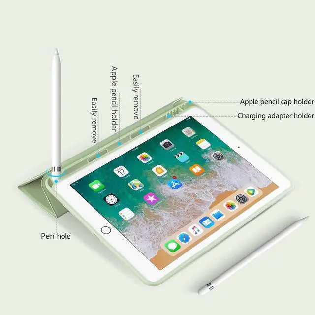 Alt view image 7 of 7 - kenke Case for iPad 9th/8th/7th Generation 10.2 inch, Slim Lightweight Trifold Stand Smart Case with Pencil Holder, Auto Sleep/Wake Soft TPU Back Cover for iPad 10.2 2021/2020/2019, Green